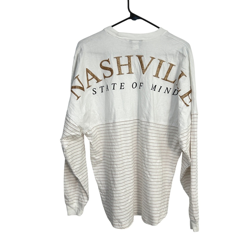 Spirit Jersey Nashville State of Mind Shirt Medium White Gold Glitter Southern